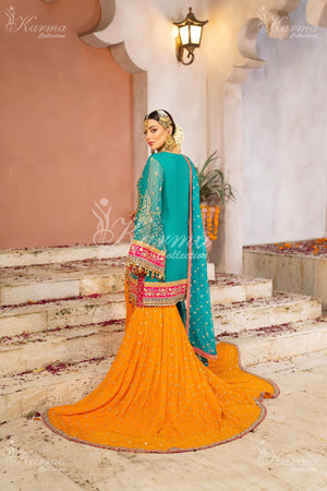KCS-F-425-Sea Green & orange - Sherry's wardrobe