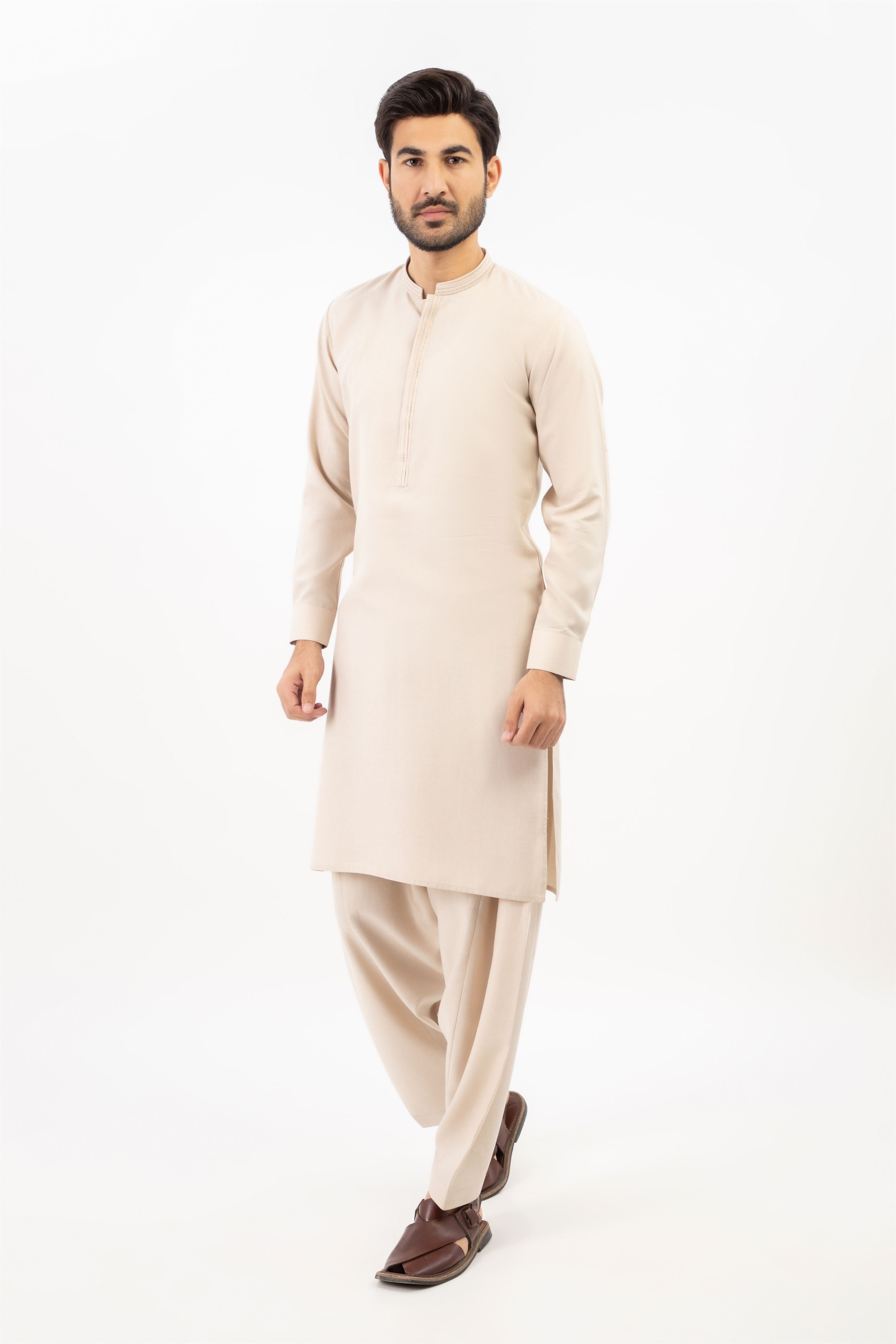 MEN SHALWAR KAMEEZ LIGHT FAWN 1