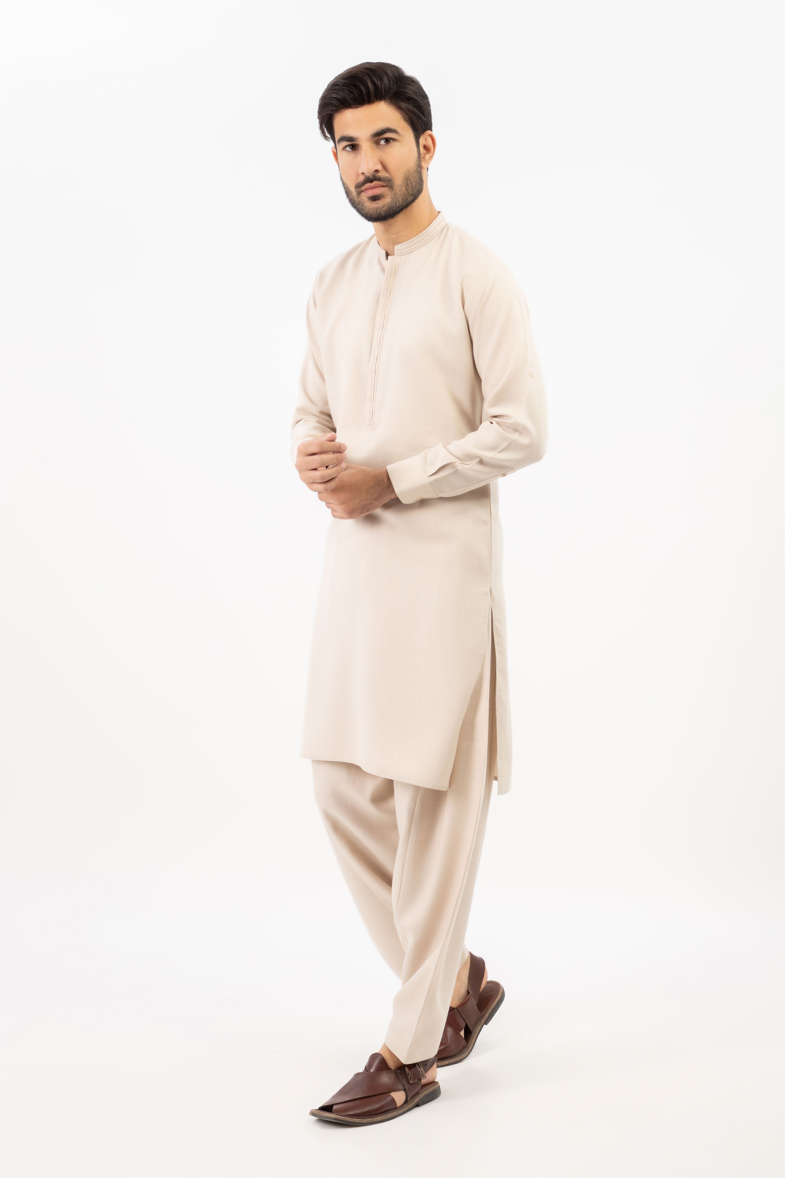 MEN SHALWAR KAMEEZ LIGHT FAWN 1