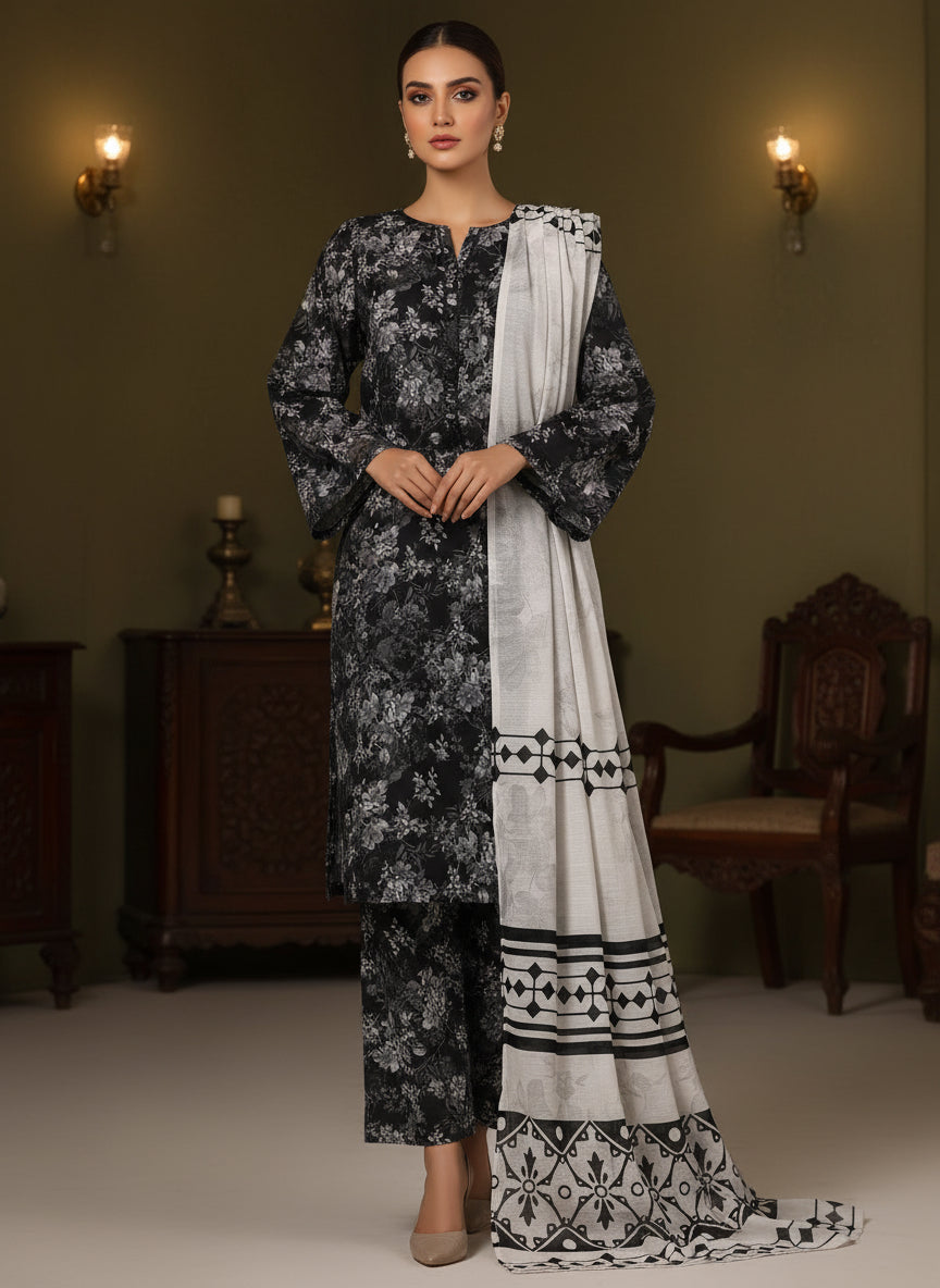 Ashen Noir- Printed khaddar