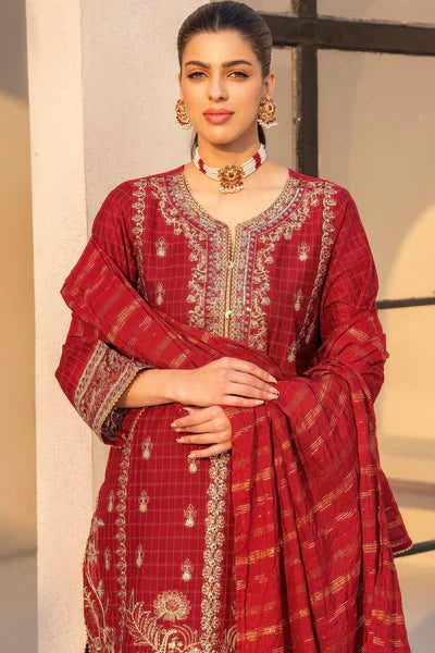 AR-3652 | 3 Piece Scarlet Red Grid Lawn