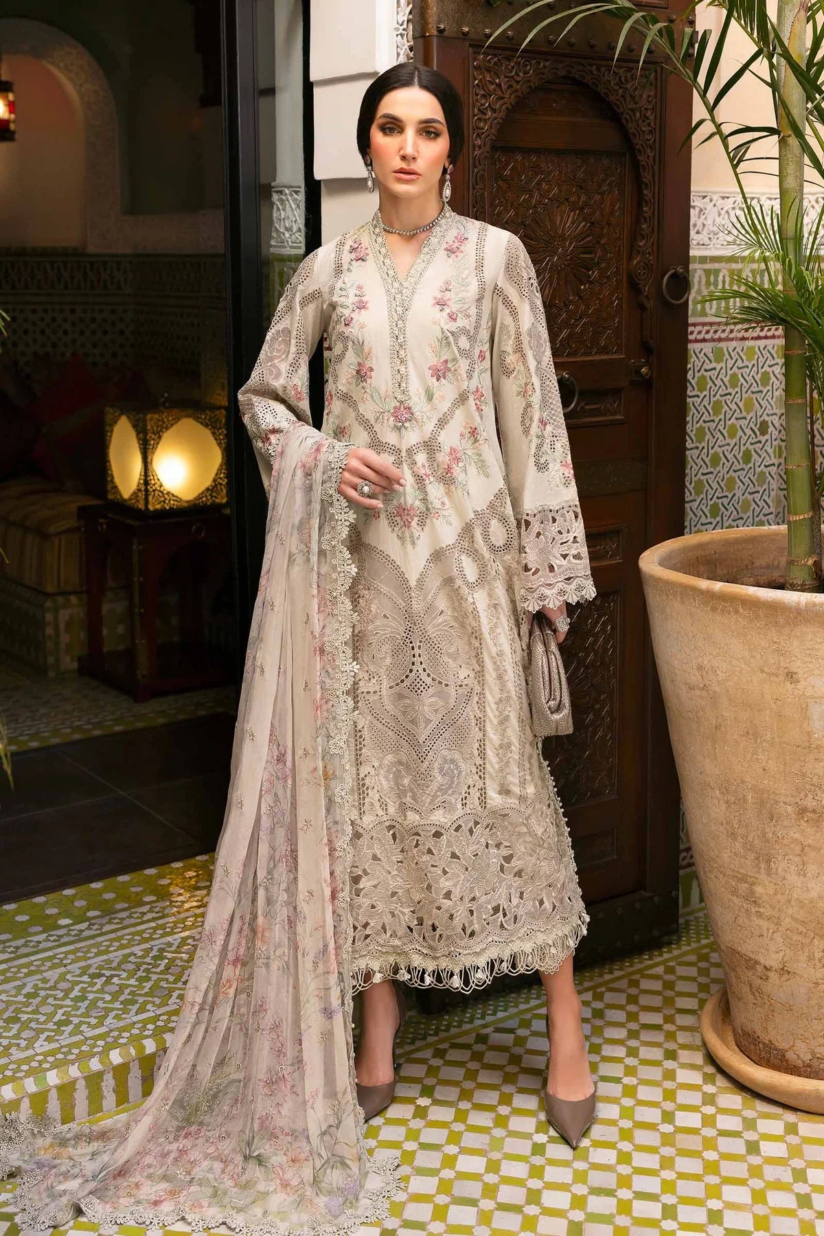 3 Piece Unstitched Embroidered Lawn Suit | D-2514-B