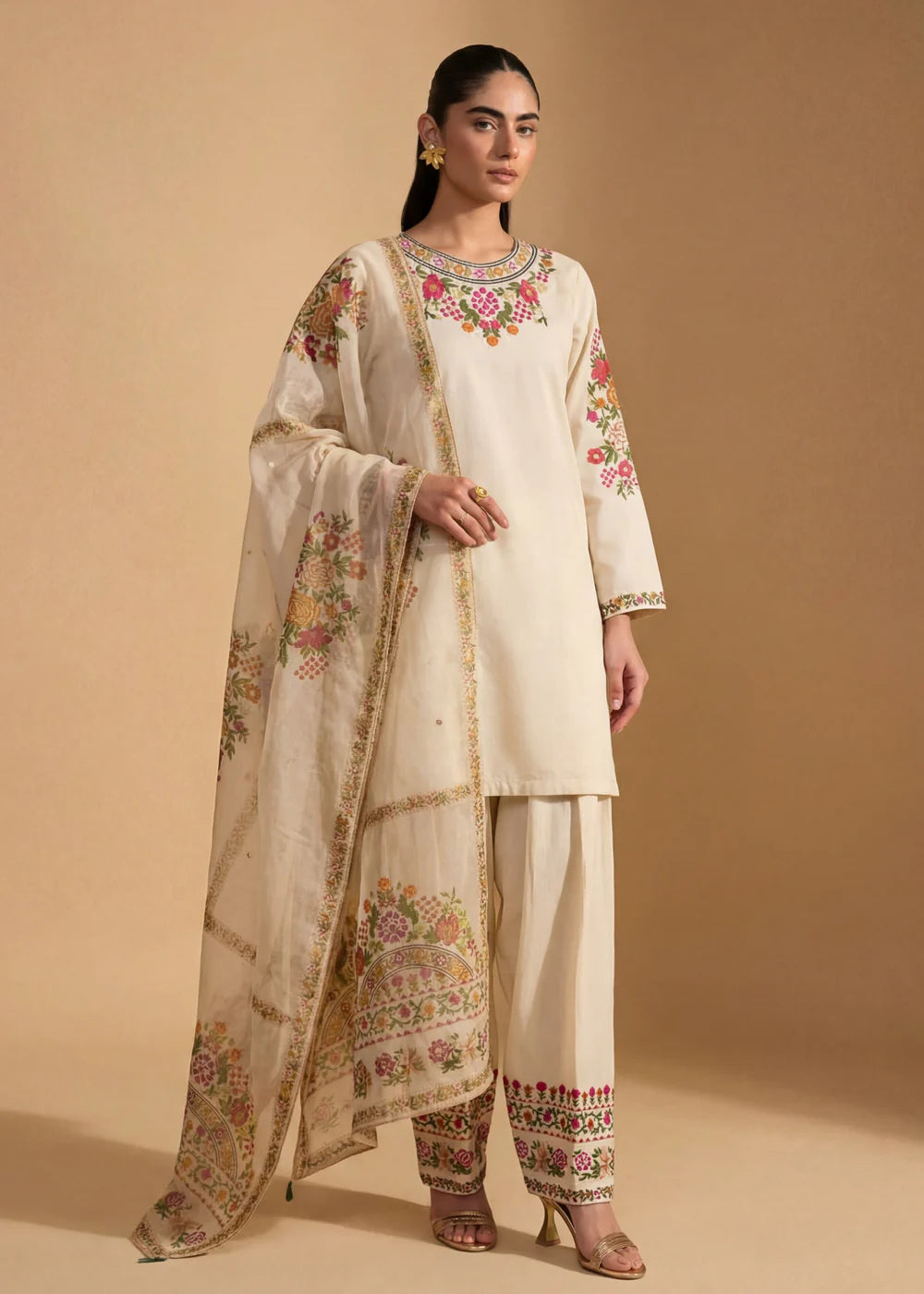 Ayza Beige-Lawn