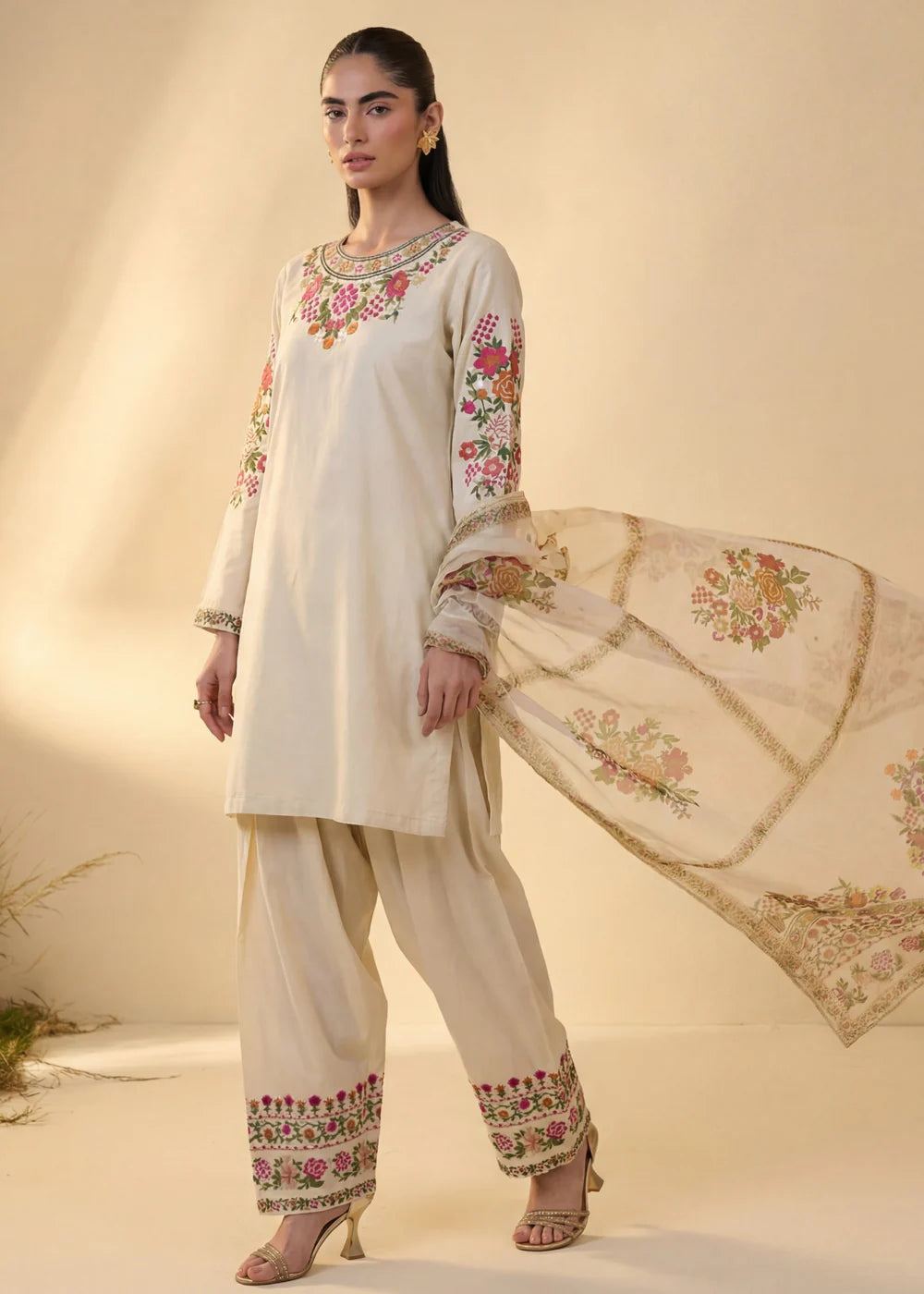 Ayza Beige-Lawn