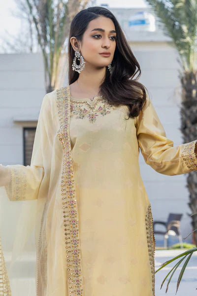 AR-3725 | 3 Piece Light Yellow Allover Jacquard Suit