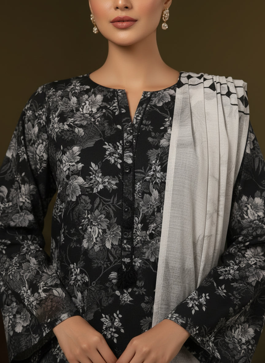 Ashen Noir- Printed khaddar