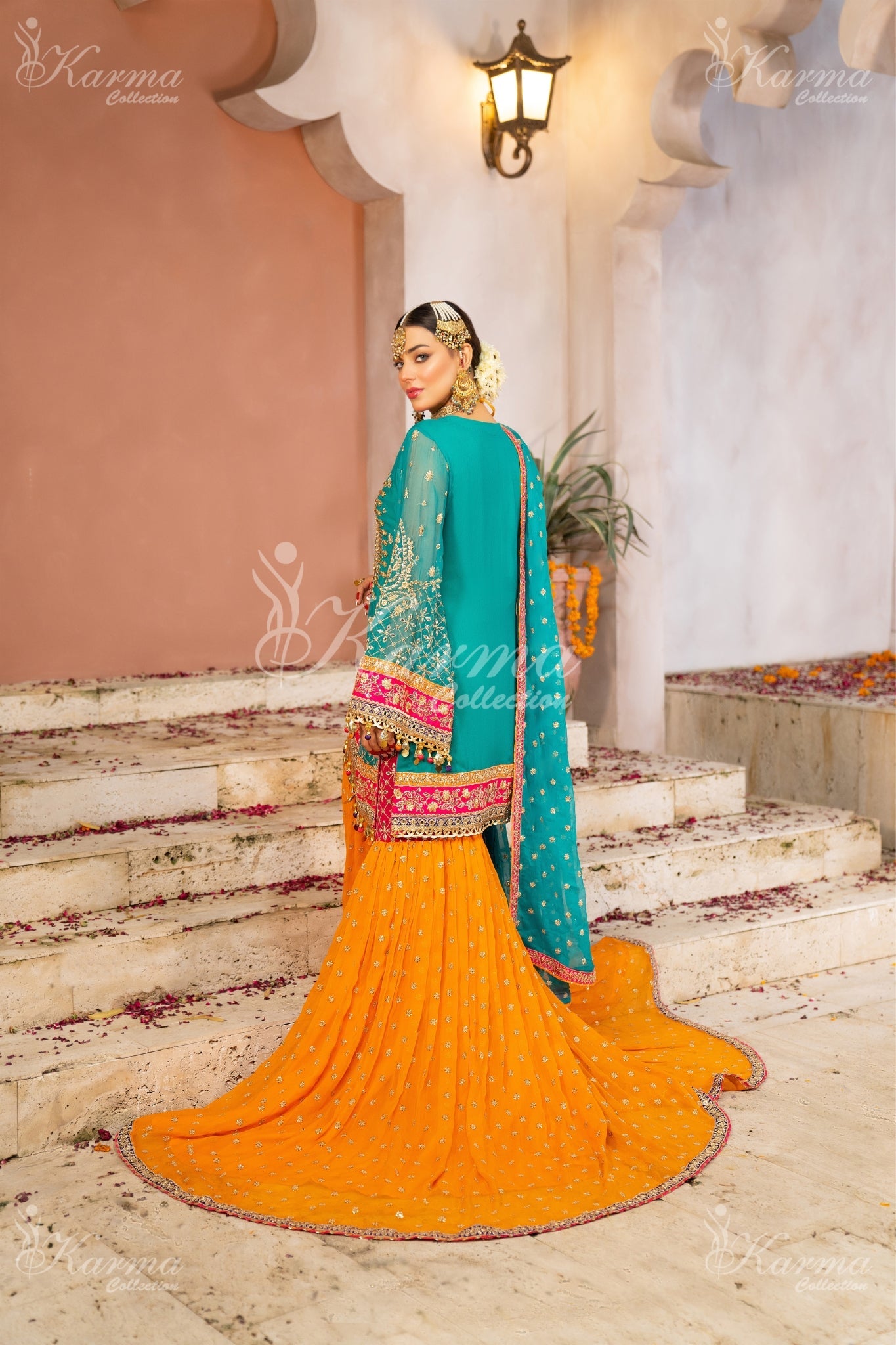 KCS-F-425-Sea Green & orange - Sherry's wardrobe