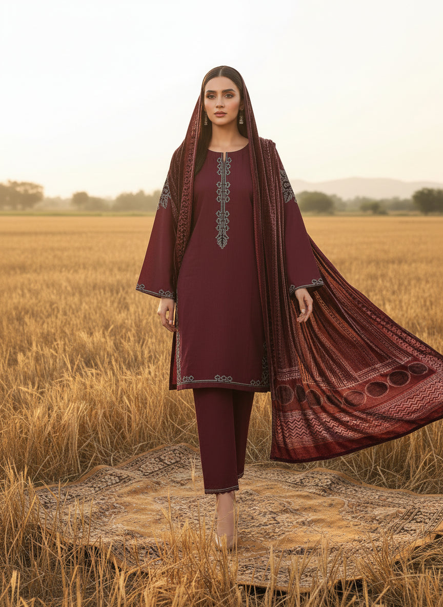 Maroon - SB Viscose with palachi shawl