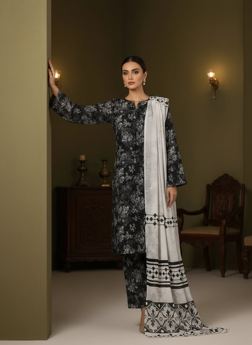 Ashen Noir- Printed khaddar
