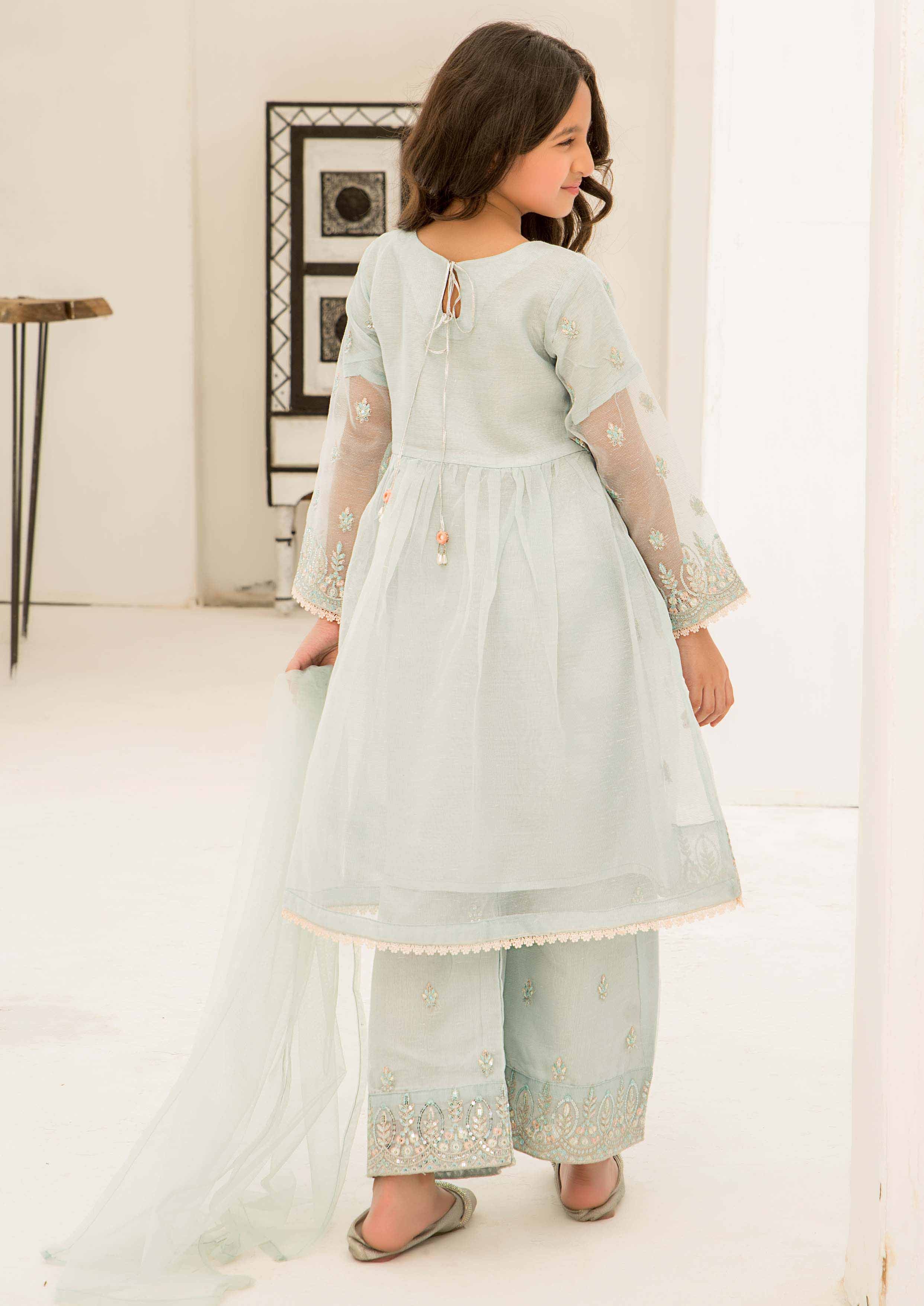 3 piece Zari Net Embroidered Suit Kids