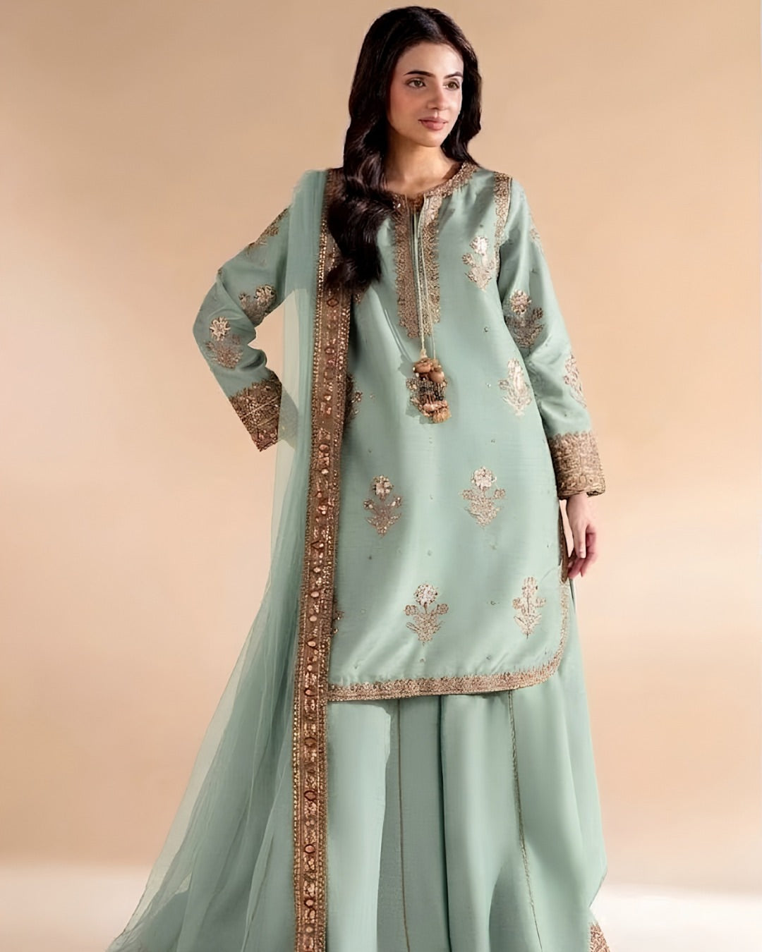 Serevina - Satin Silk Sharara 3-Piece Stitched Suit