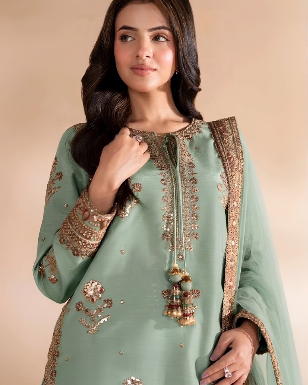 Serevina - Satin Silk Sharara 3-Piece Stitched Suit