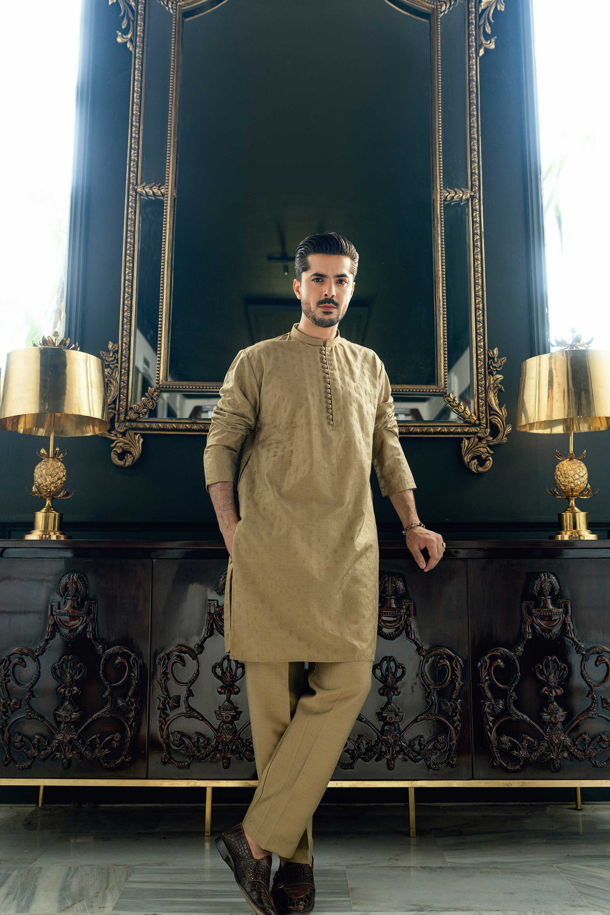 Golden Embroidered Kurta Trouser FD-5074