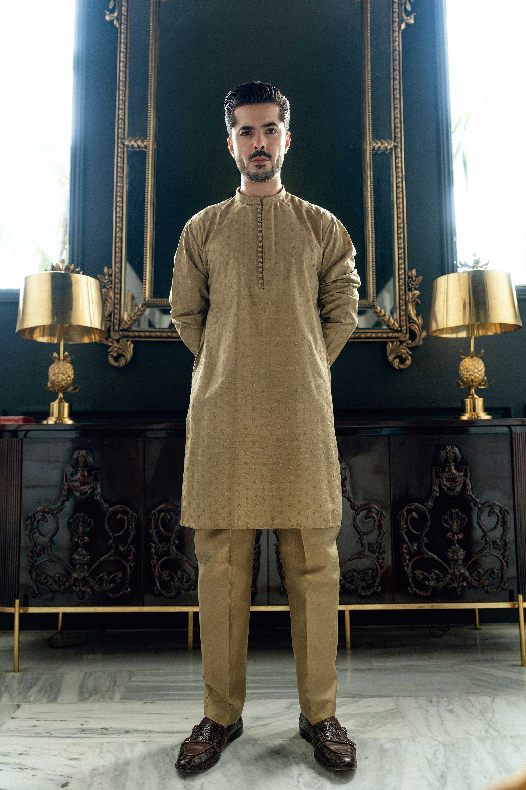 Golden Embroidered Kurta Trouser FD-5074