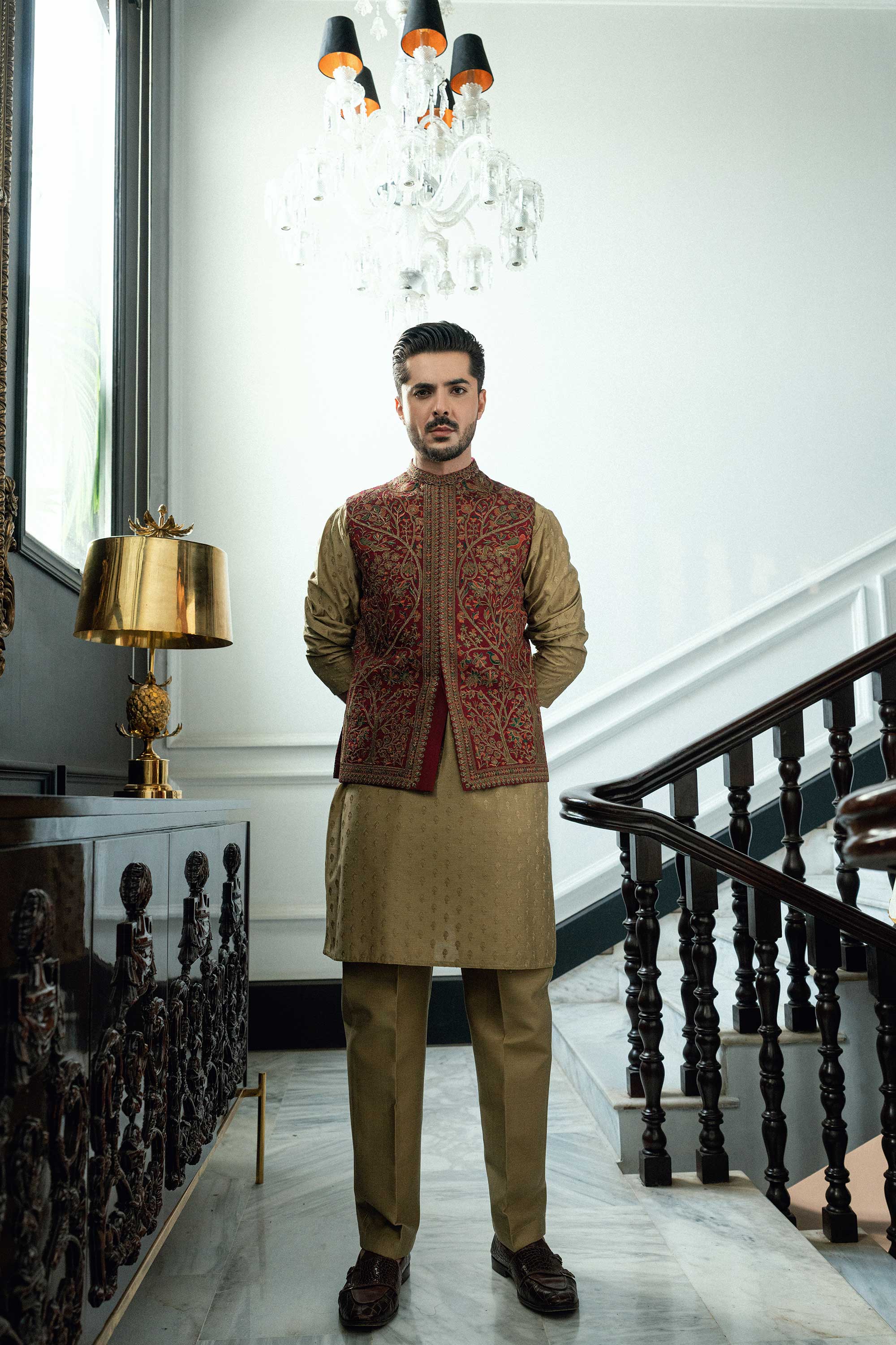 Maroon Embroidered Waistcoat W-4019