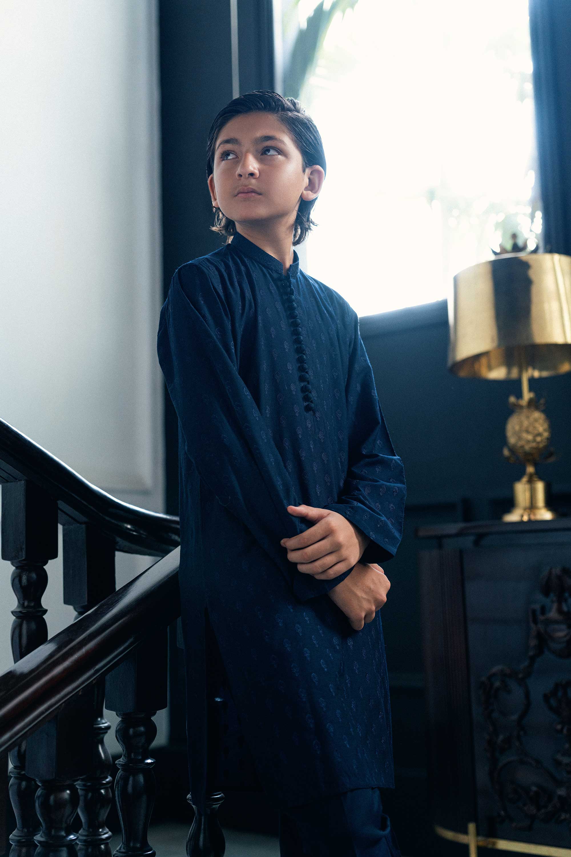 Navy Blue Embroidered Waistcoat K-3725