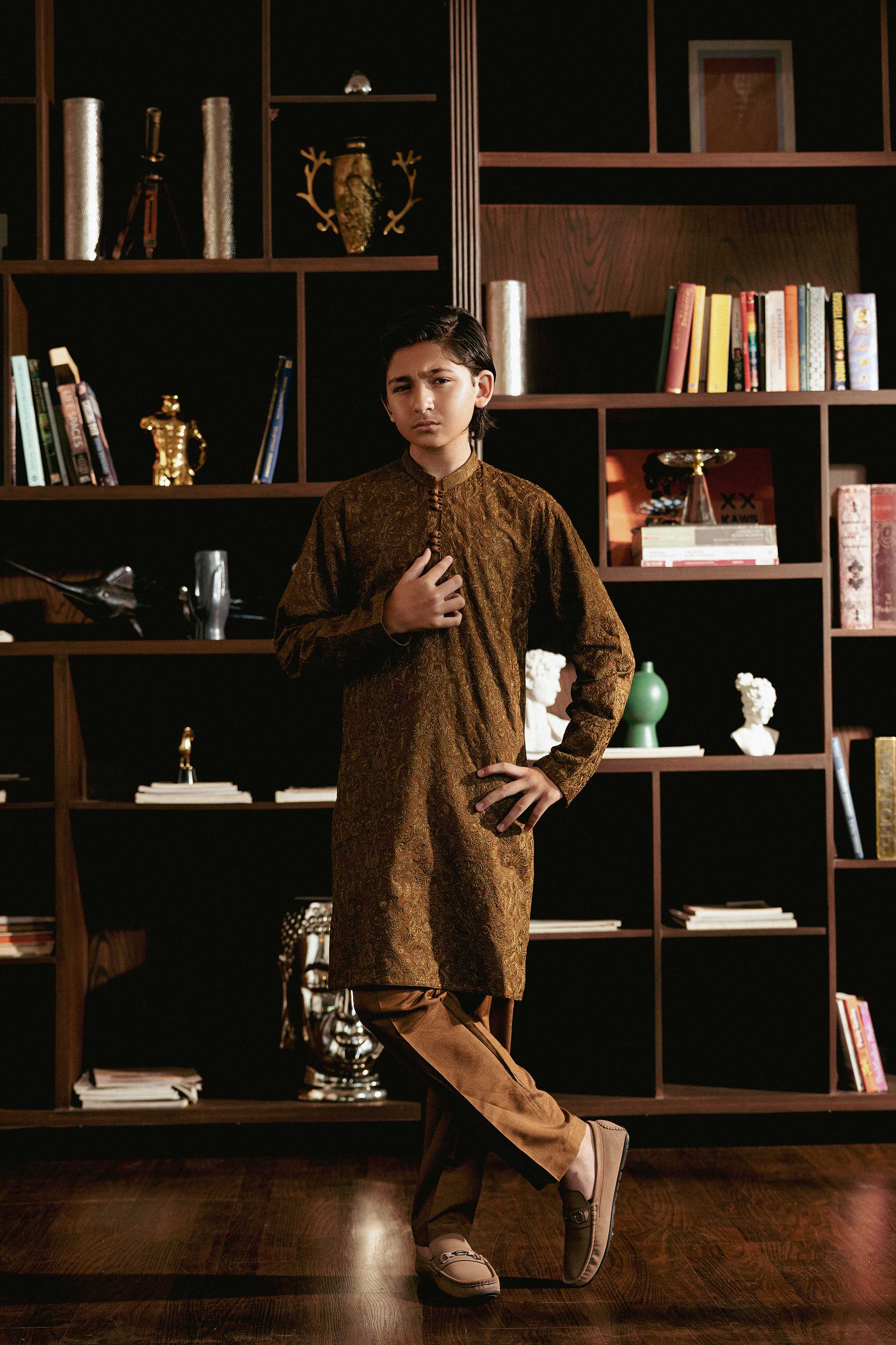 Brown Embroidered Kurta Trouser K-3723