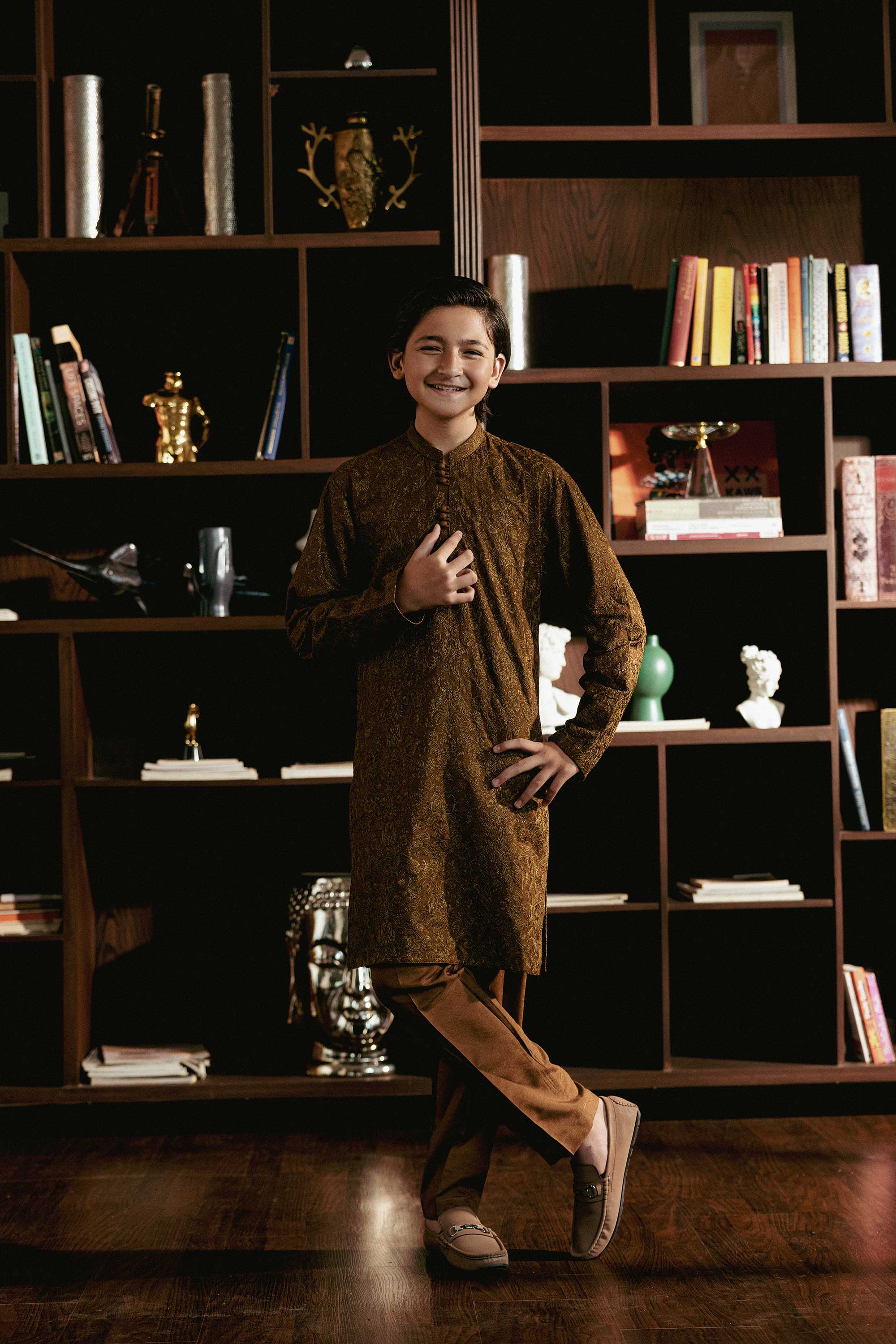 Brown Embroidered Kurta Trouser K-3723