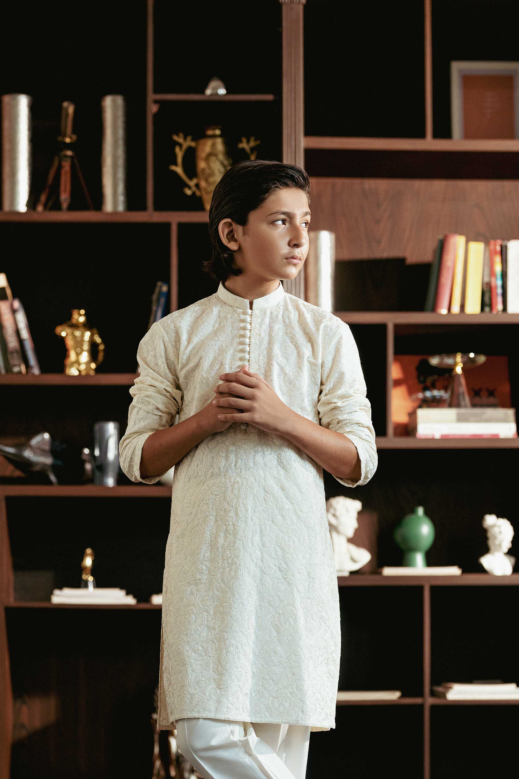 White Embroidered Kurta Trouser kids K-3727