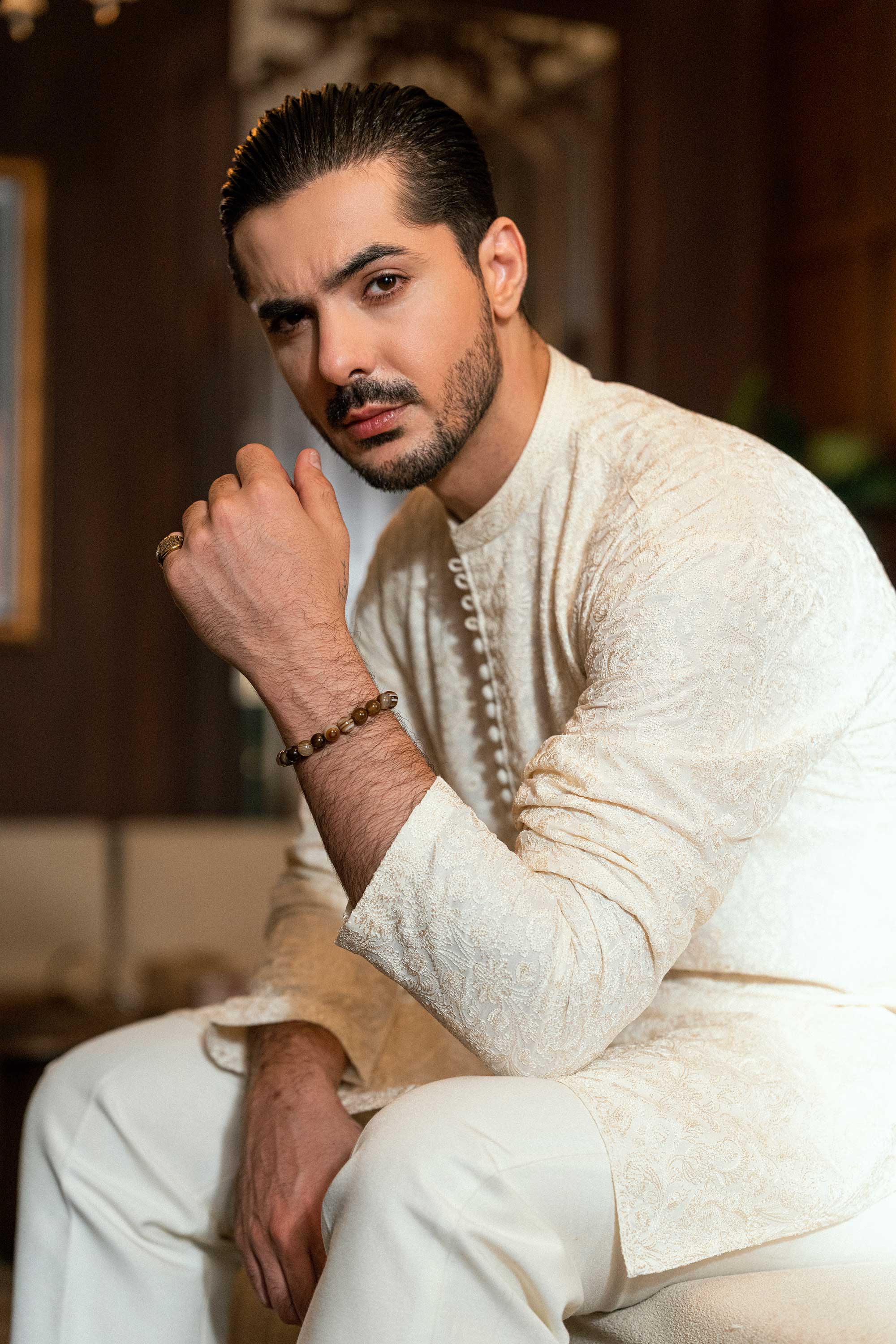 Cream Embroidered Kurta Trouser FD-5072