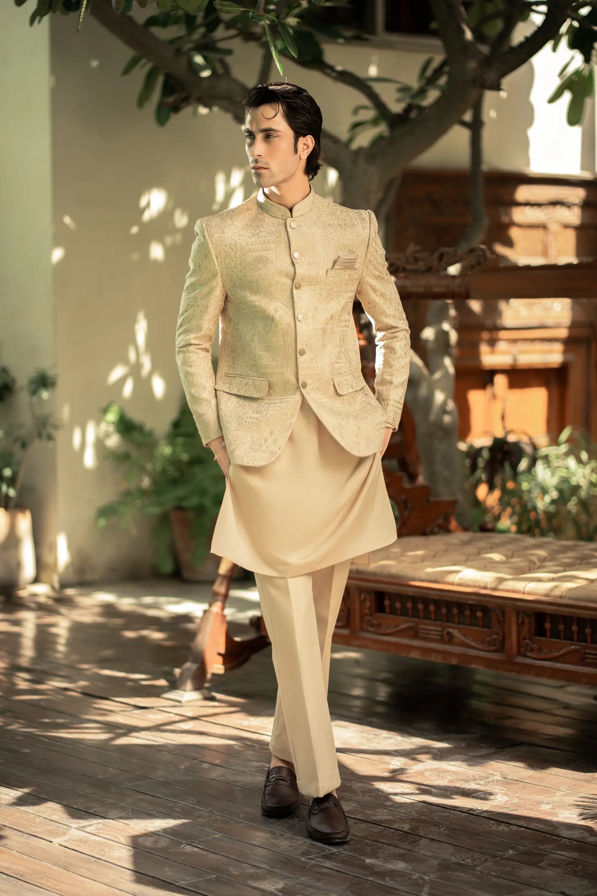 Beige Embroidered Prince Coat PC-578