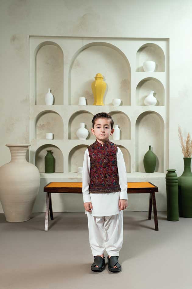 Deep Maroon Embroidered Waistcoat Suit KD - 11