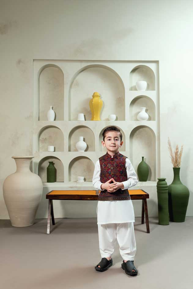 Deep Maroon Embroidered Waistcoat Suit KD - 11