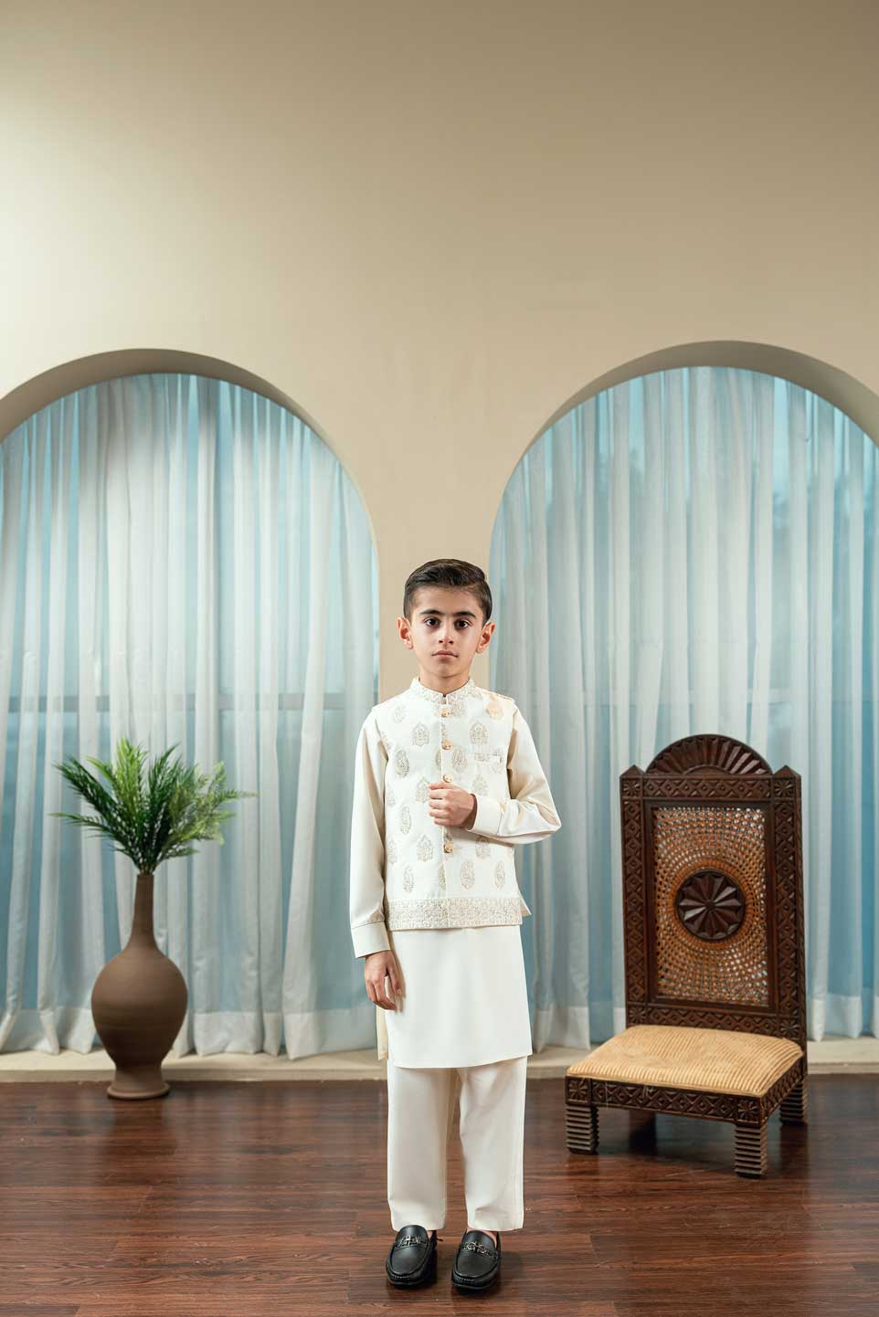 Fawn Embroidered Waistcoat Suit KD - 19