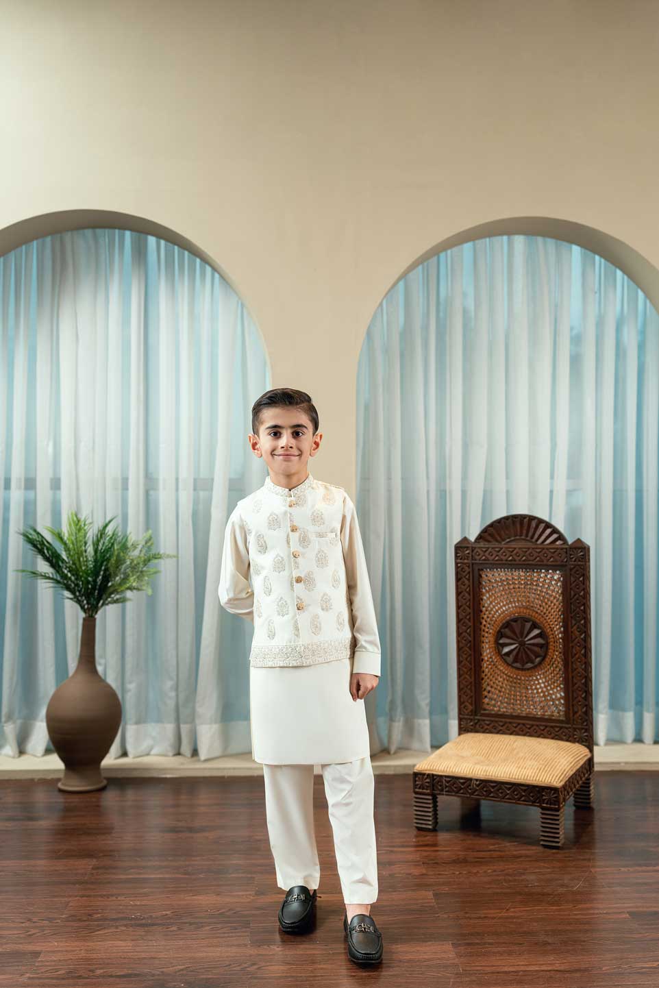 Fawn Embroidered Waistcoat Suit KD - 19
