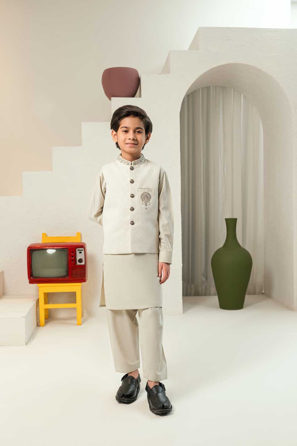 Ivory Hand Embroidered Waistcoat Suit KD - 24