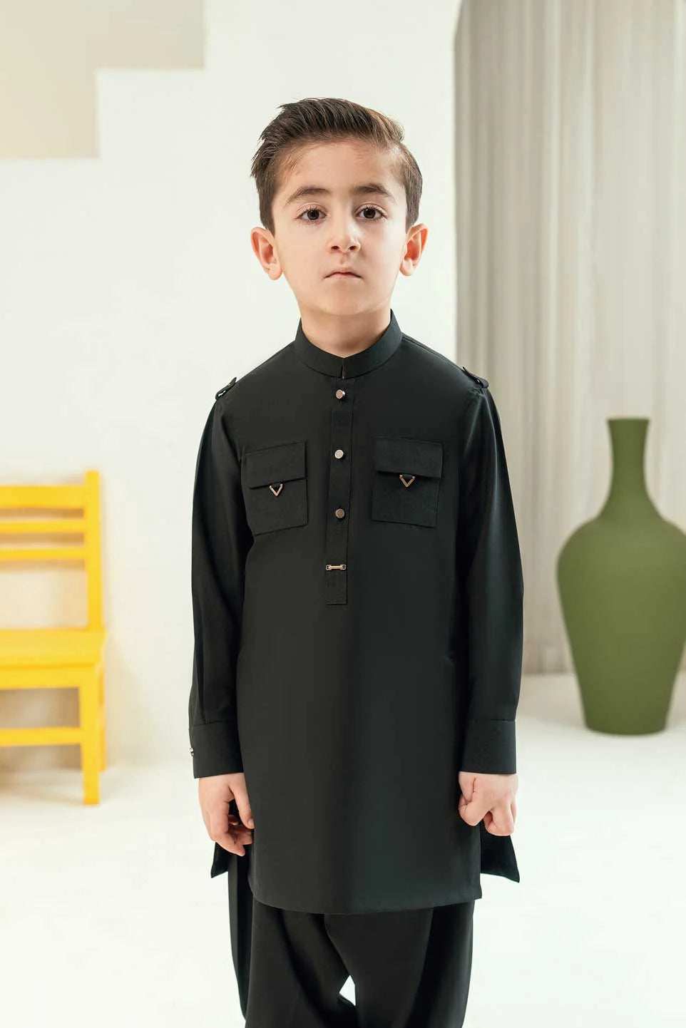 Black Double Pocket Kameez Shalwar KD - 35