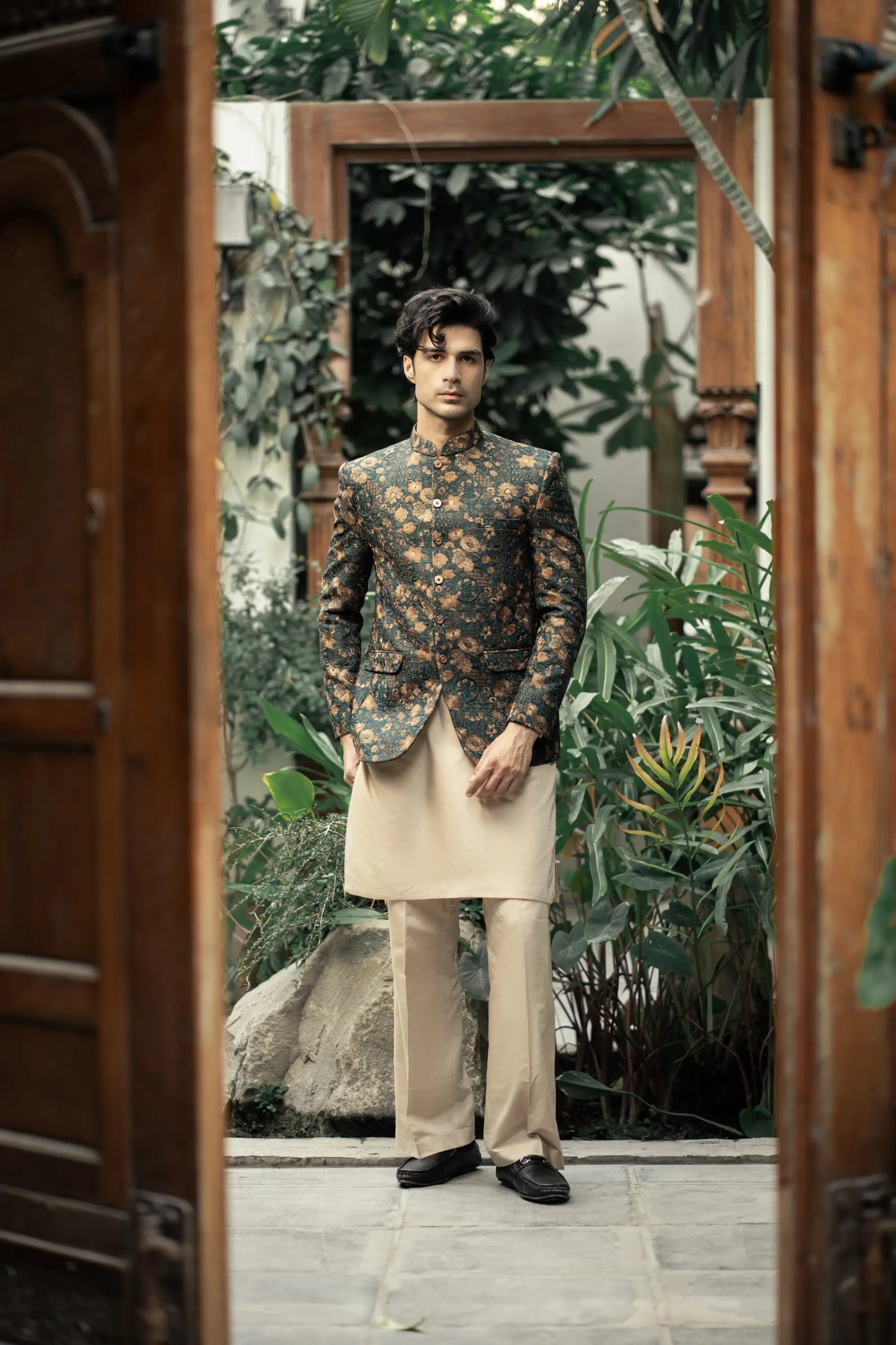 Bottle Green Embroidered Prince Coat PC-586
