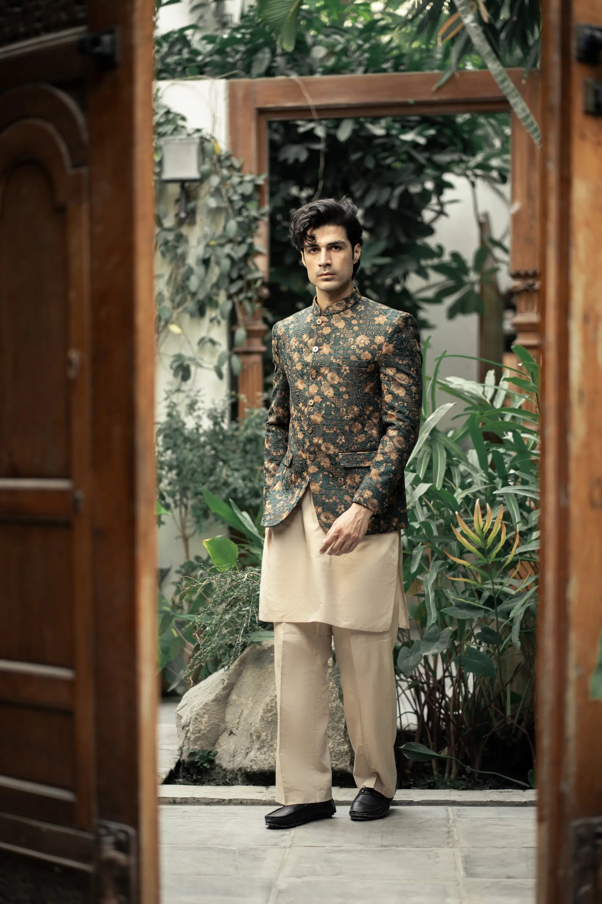 Bottle Green Embroidered Prince Coat PC-586