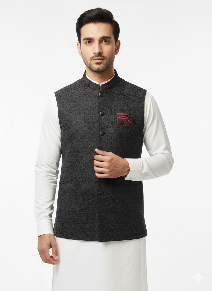 Black Thread Work Waistcoat