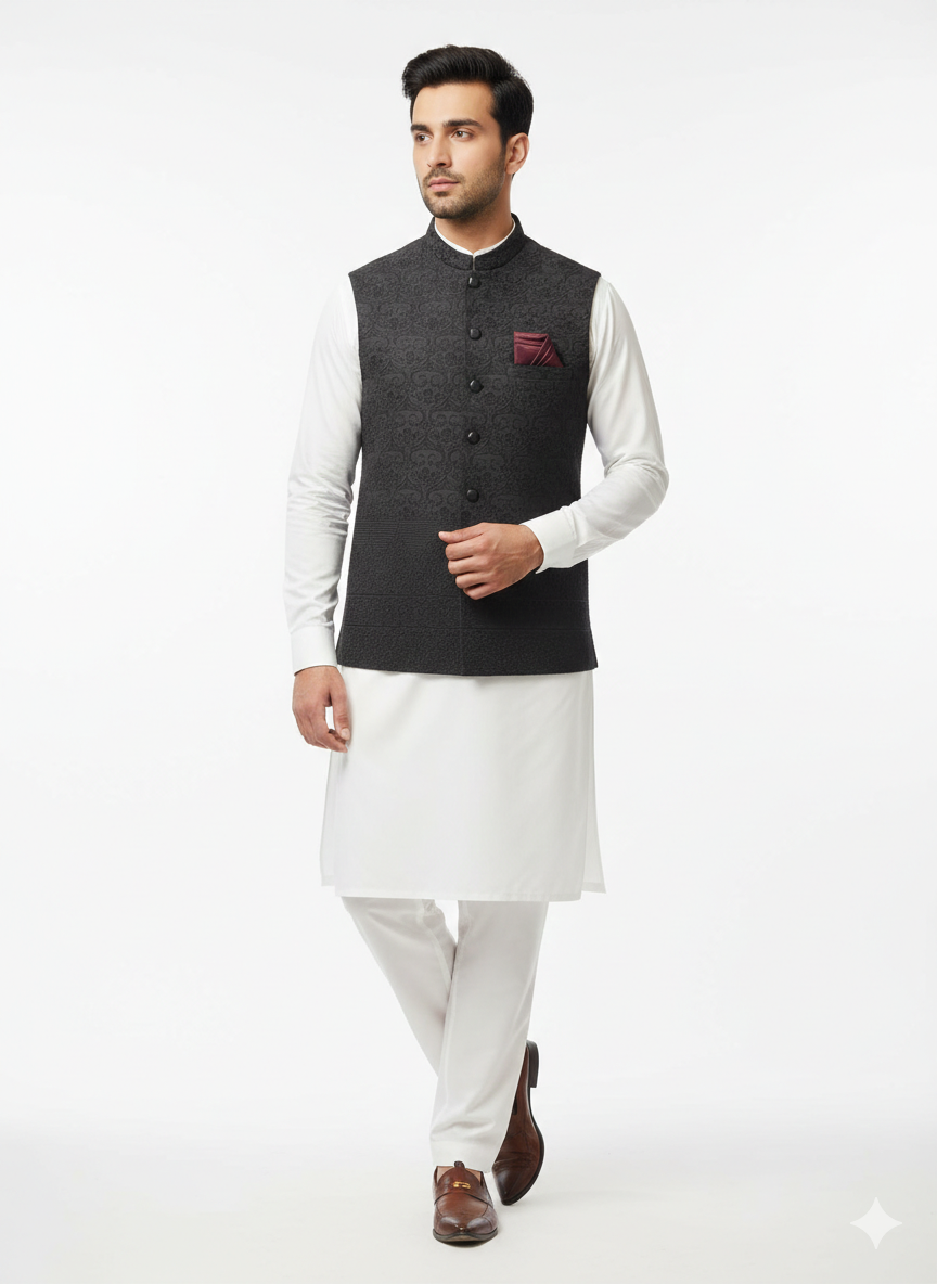 Black Thread Work Waistcoat