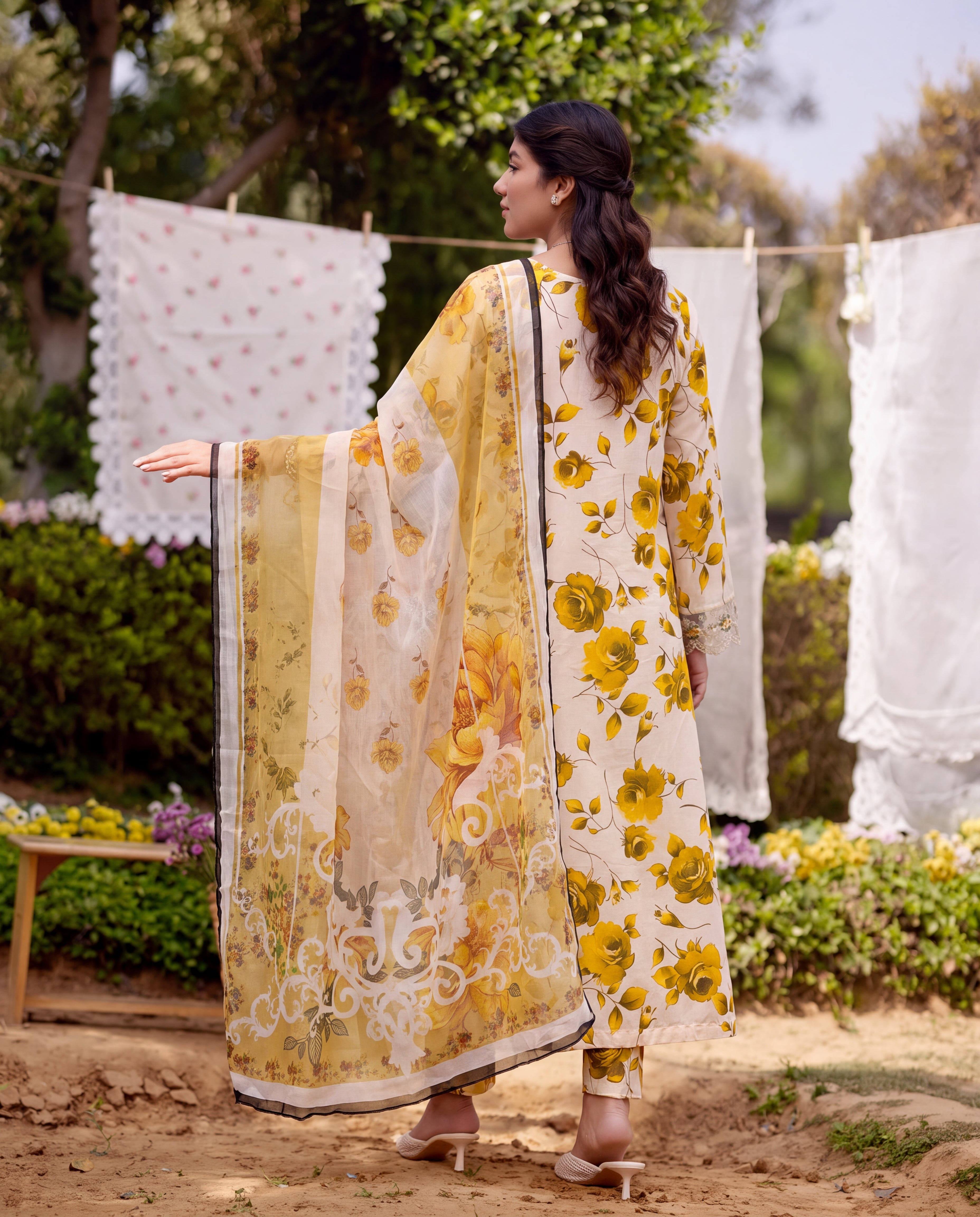 Gul-e-Reza Yellow – Floral Lawn 3-Piece Suit