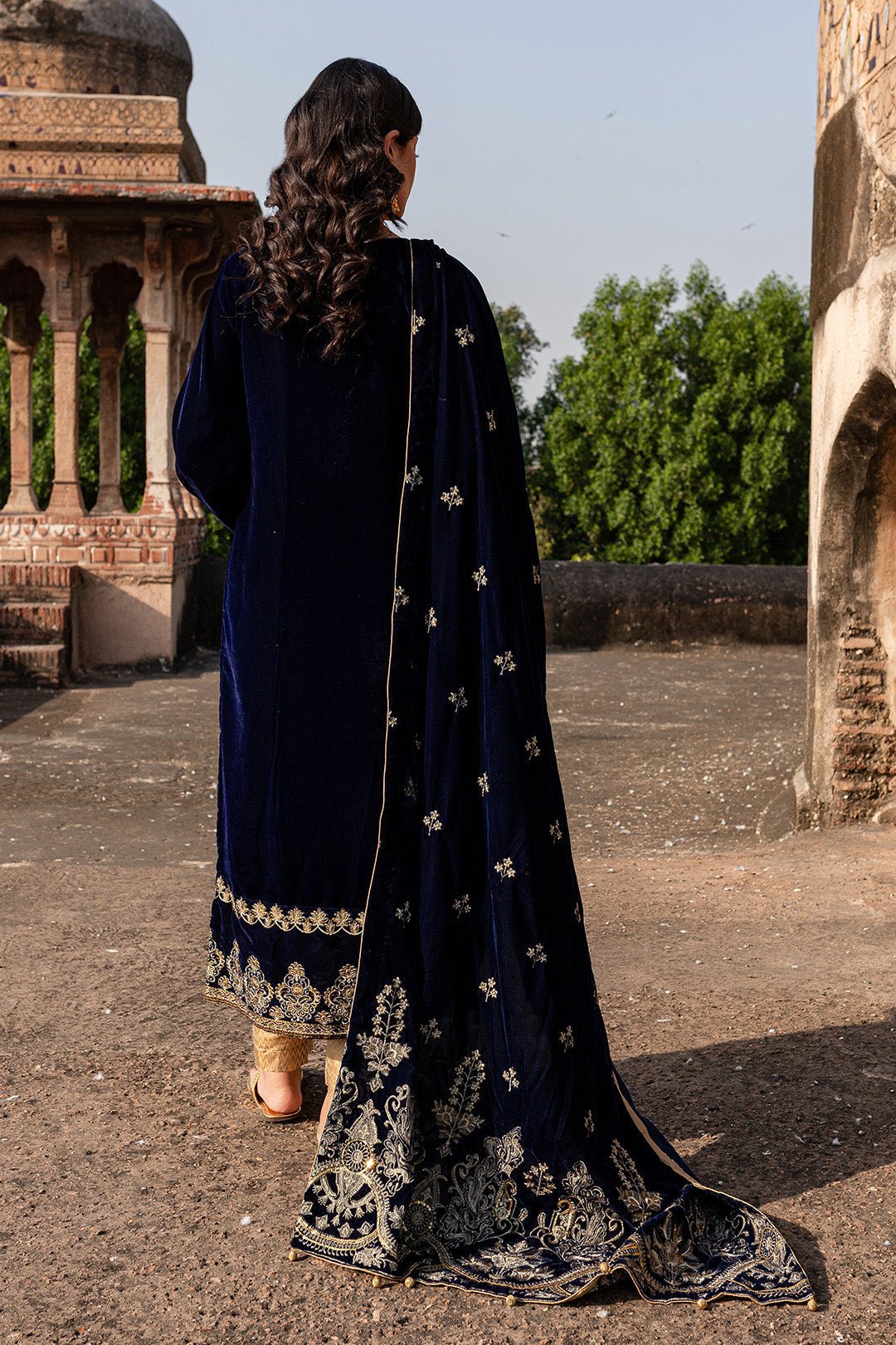 Navy Blue Velvet Shawl