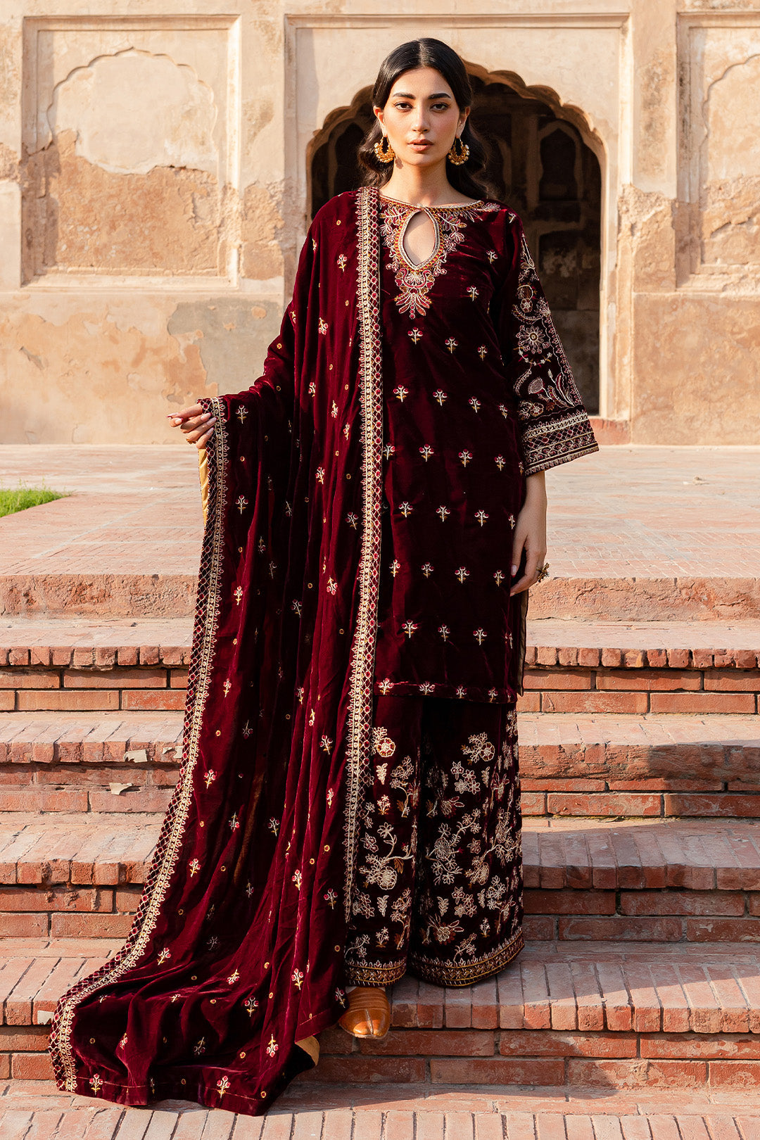 Maroon Velvet Shawl