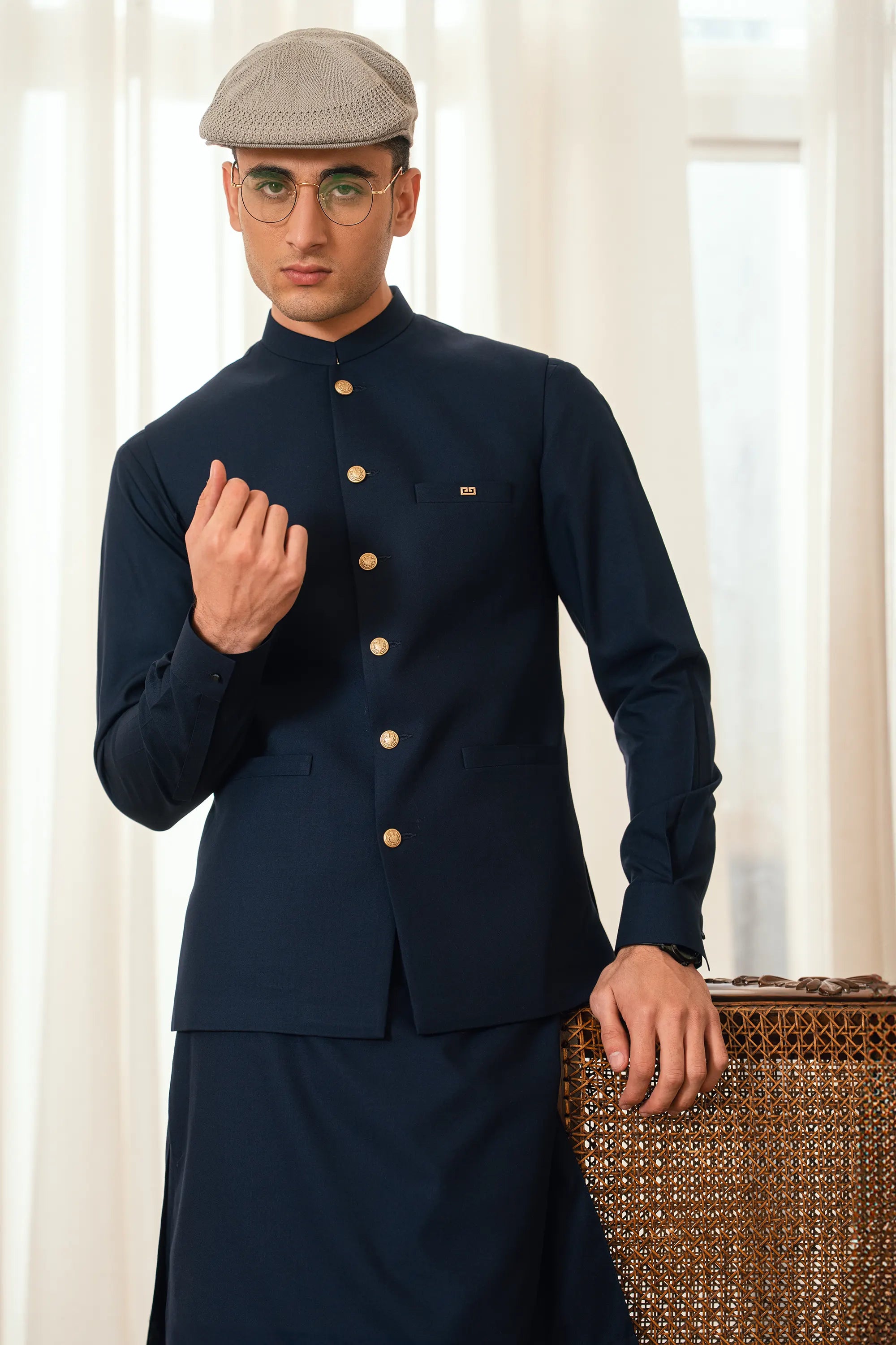 Navy Blue Suiting Waistcoat WS-244-112