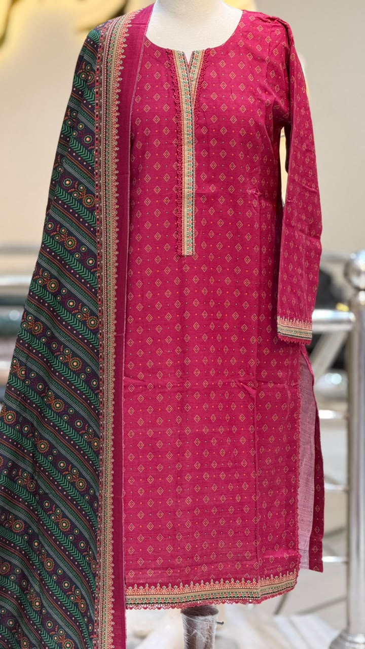 Printed Khadar Red 3 pcs