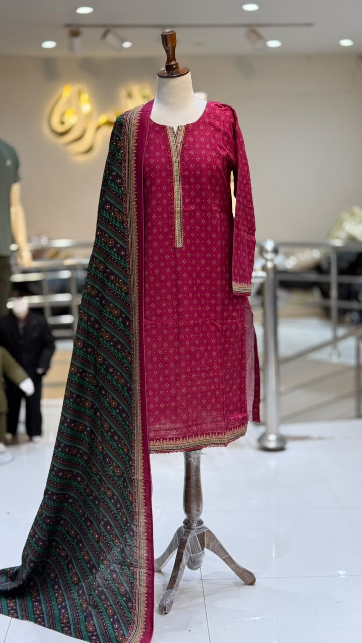 Printed Khadar Red 3 pcs