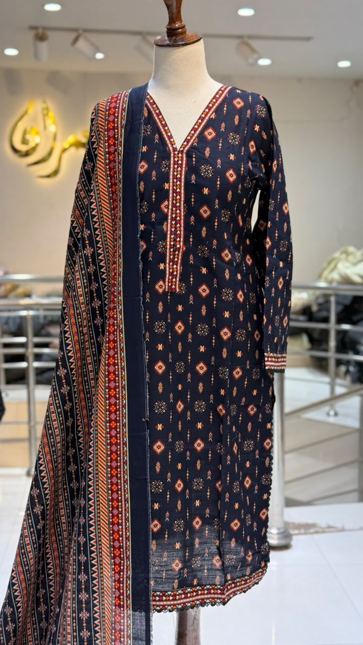 Printed Khadar Black 3 pcs