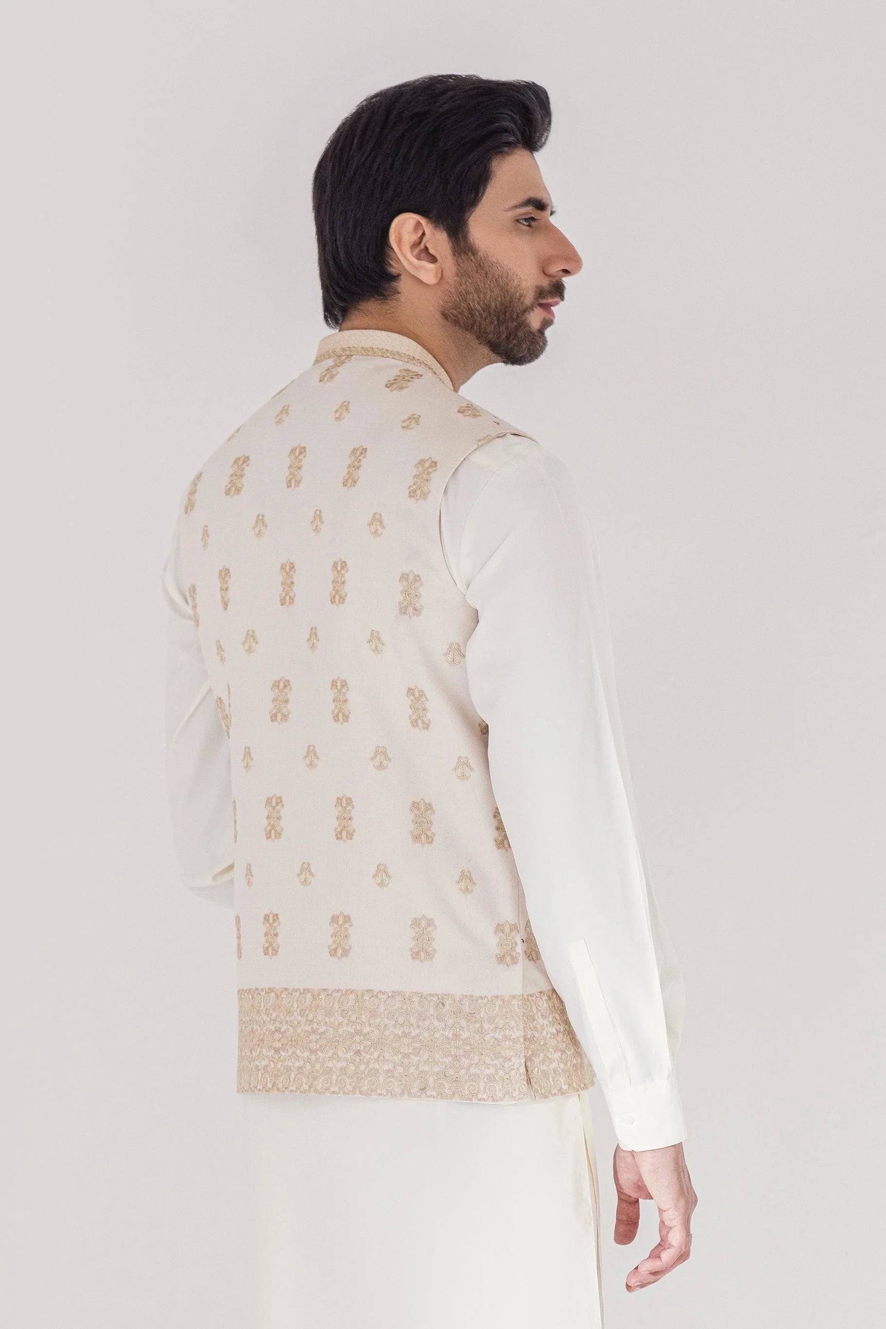 FULL EMBROIDERED WAISTCOAT - OFF WHITE