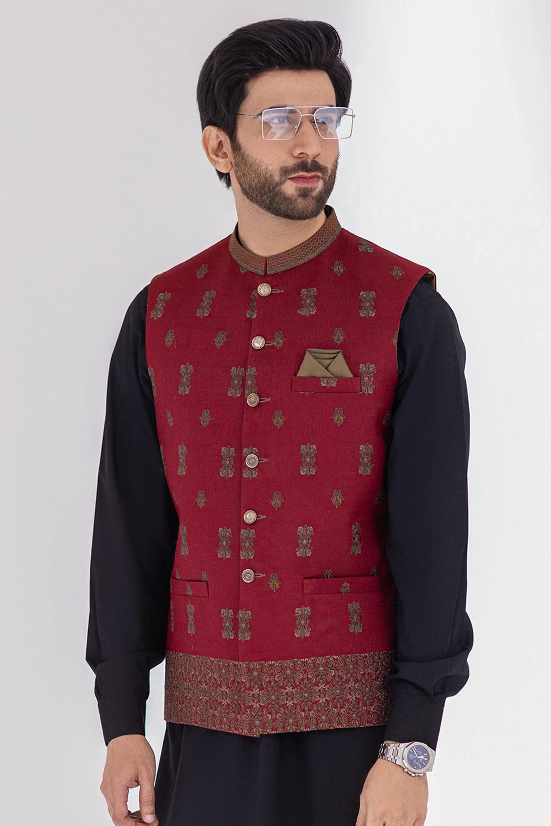 FULL EMBROIDERED WAISTCOAT RED