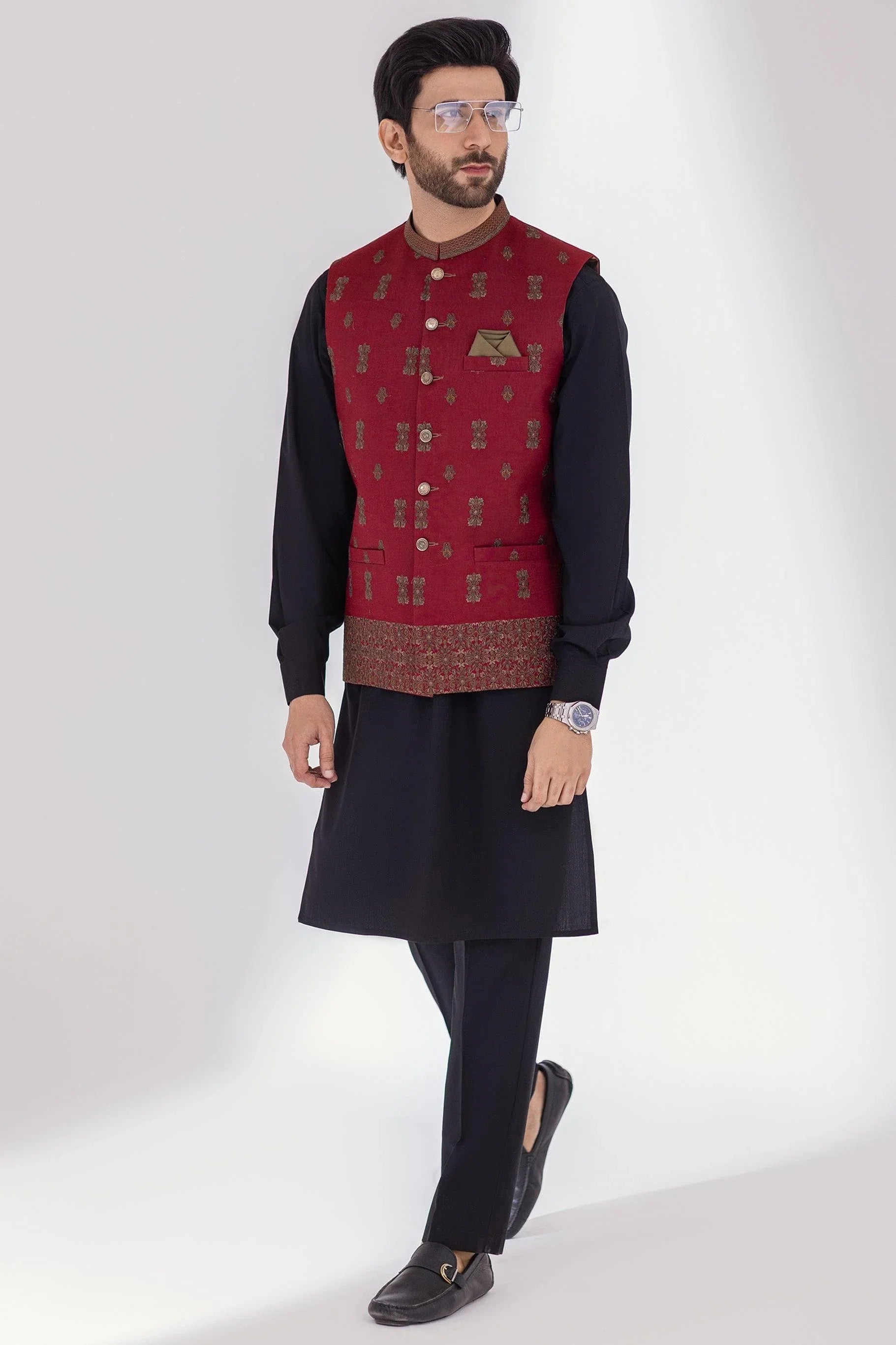 FULL EMBROIDERED WAISTCOAT RED