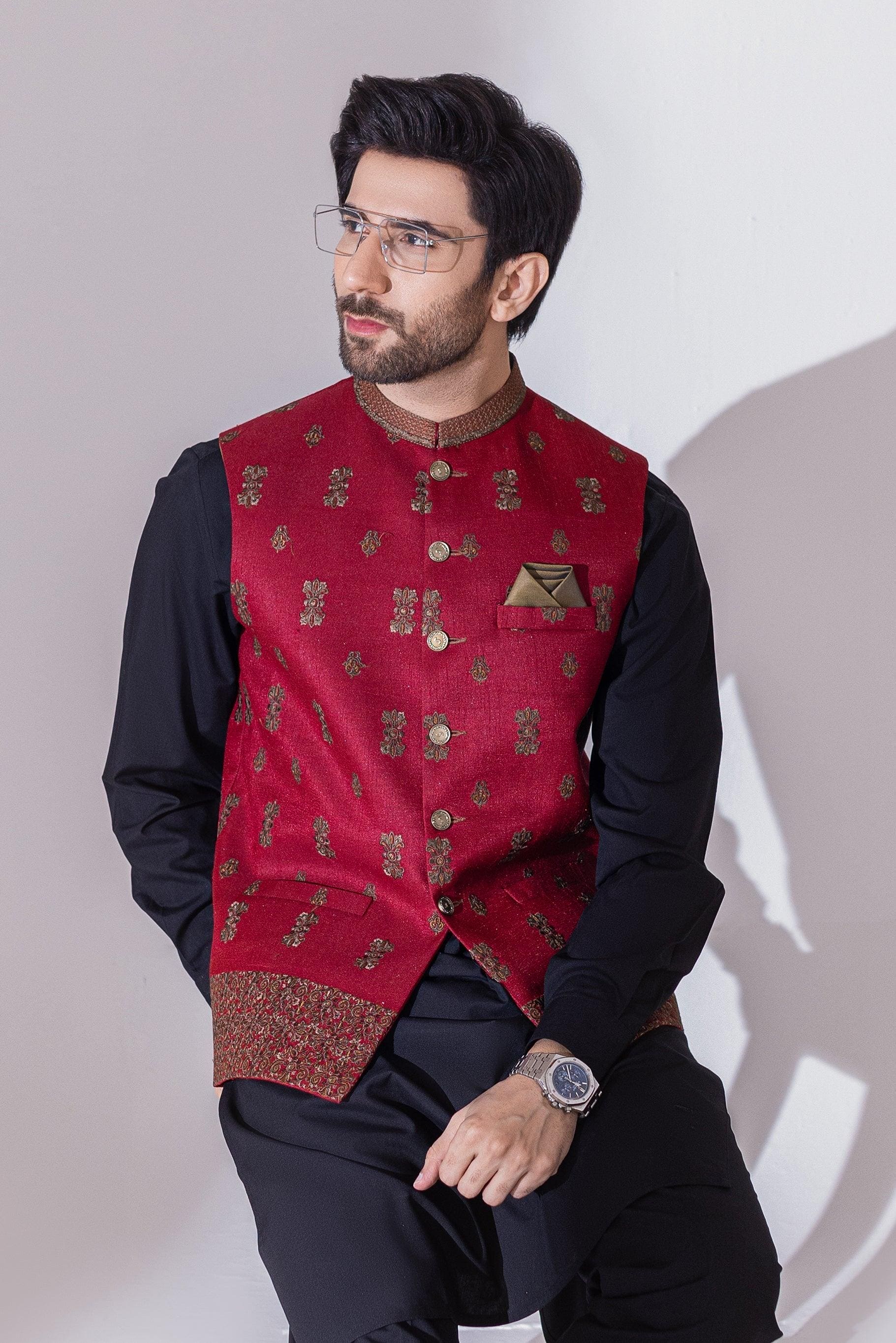 FULL EMBROIDERED WAISTCOAT RED