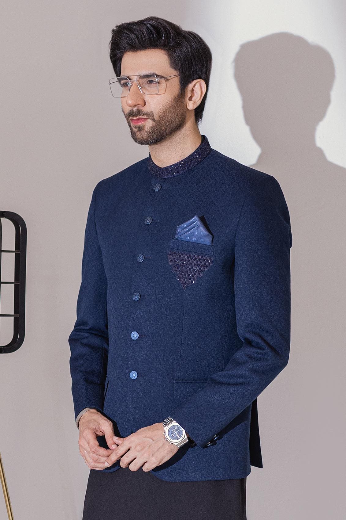 HAND EMBROIDERED PRINCE COAT - NAVY BLUE