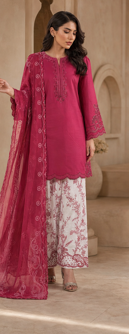 Magenta Bloom Embroidered Lawn