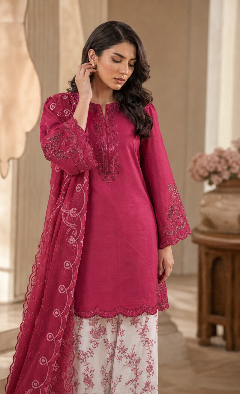 Magenta Bloom Embroidered Lawn