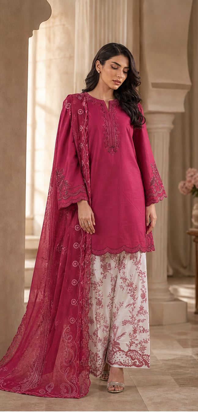 Magenta Bloom Embroidered Lawn